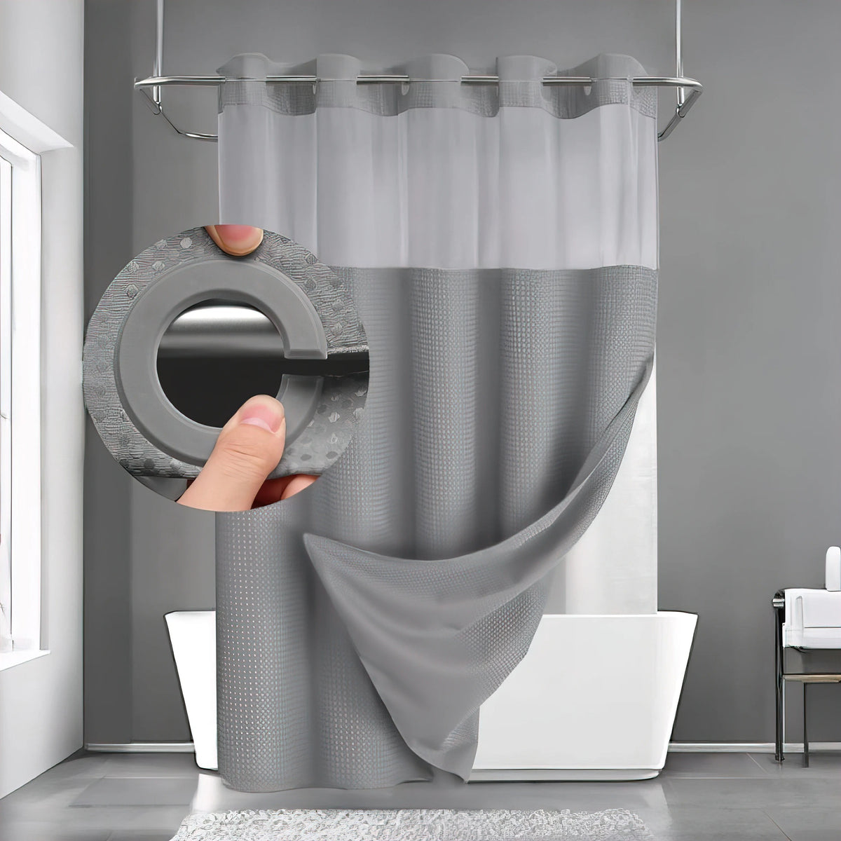 No Hook Shower Curtain